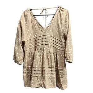 Entro Polka Dot Mini Dress Women’s M Boho V-Neck Tie Back Peasant 3/4 Sleeve